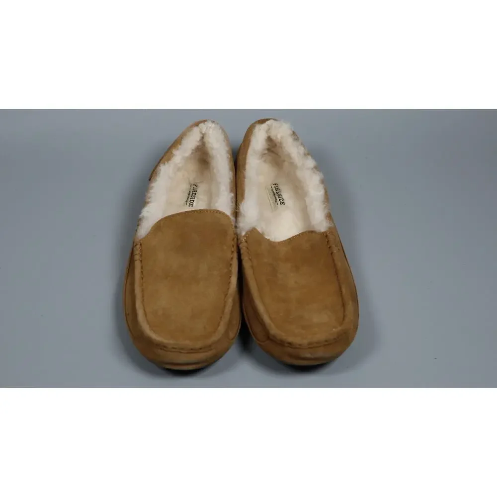 Fireside By Dearfoams Men Melbourne Genuine Shearling Moccasin Slippers Size 11